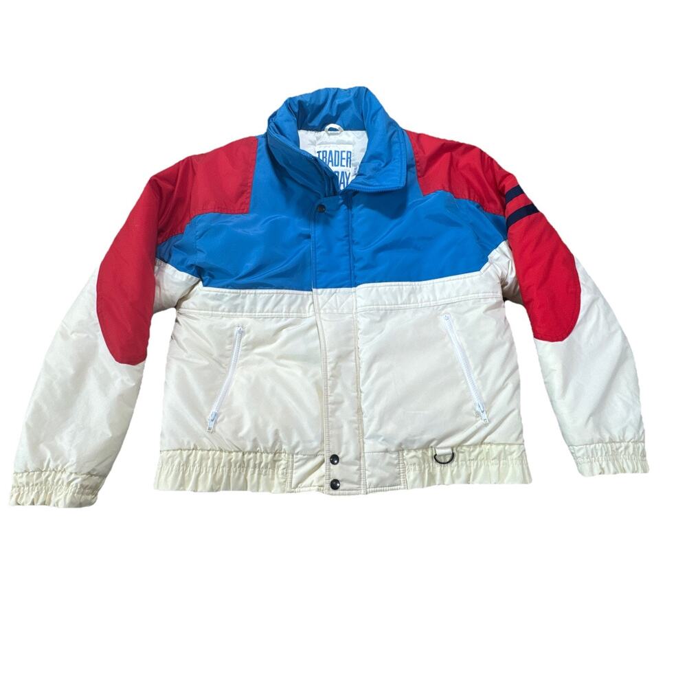 Trader Bay Jacket Mens Size Large Red White Blue Full Zip, Lined Hooded